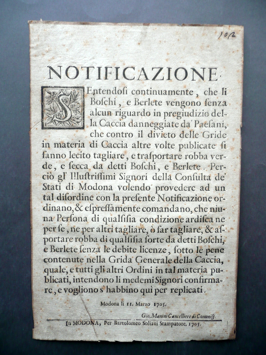 Grida Notificazione Modena Caccia Danni ai Boschi e Berlete Soliani …