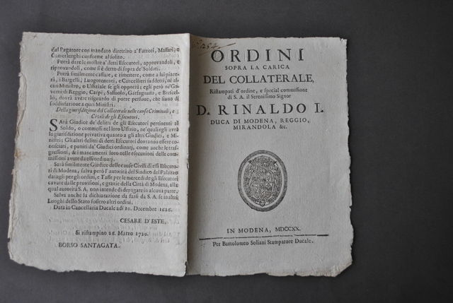 Grida Ordini Carica Collaterale Cavalleggeri Guardia Duca Rinaldo Cesare 1720
