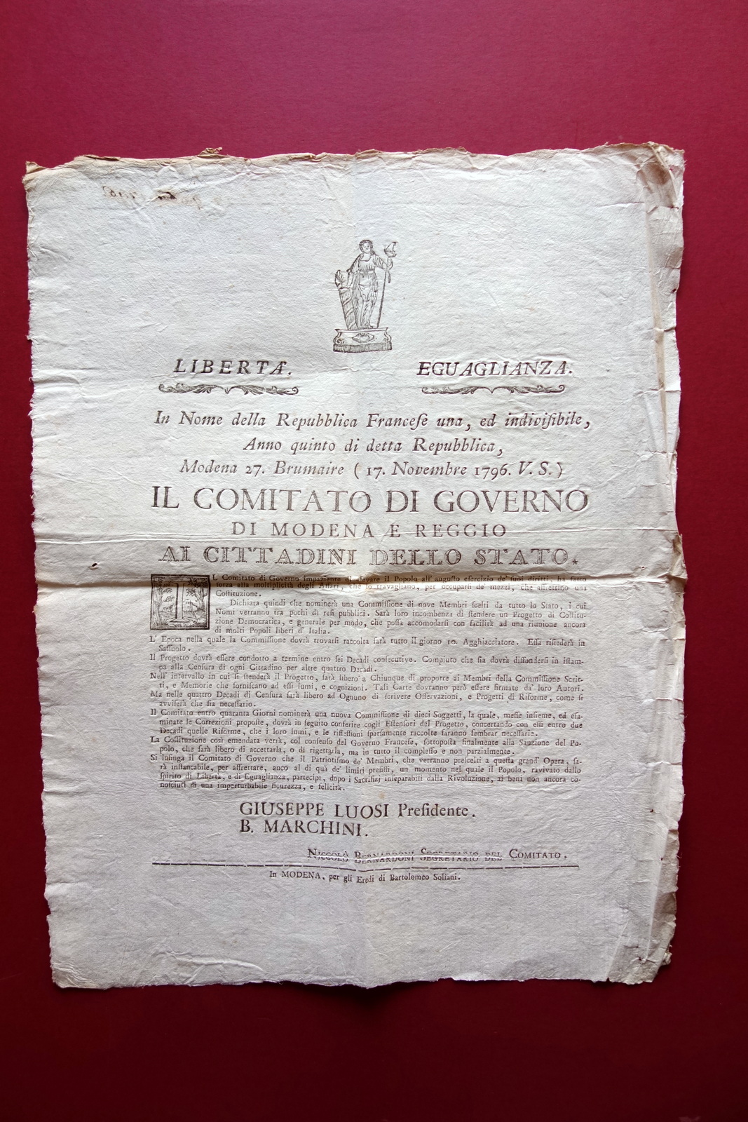 Grida Pre Cispadana Governo Modena Reggio Nomina Commissione Costituzione 1796