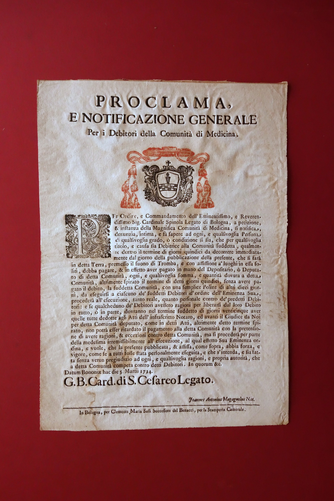 Grida Proclama Debitori della Comunit‡ di Medicina Bologna Debiti Spinola …