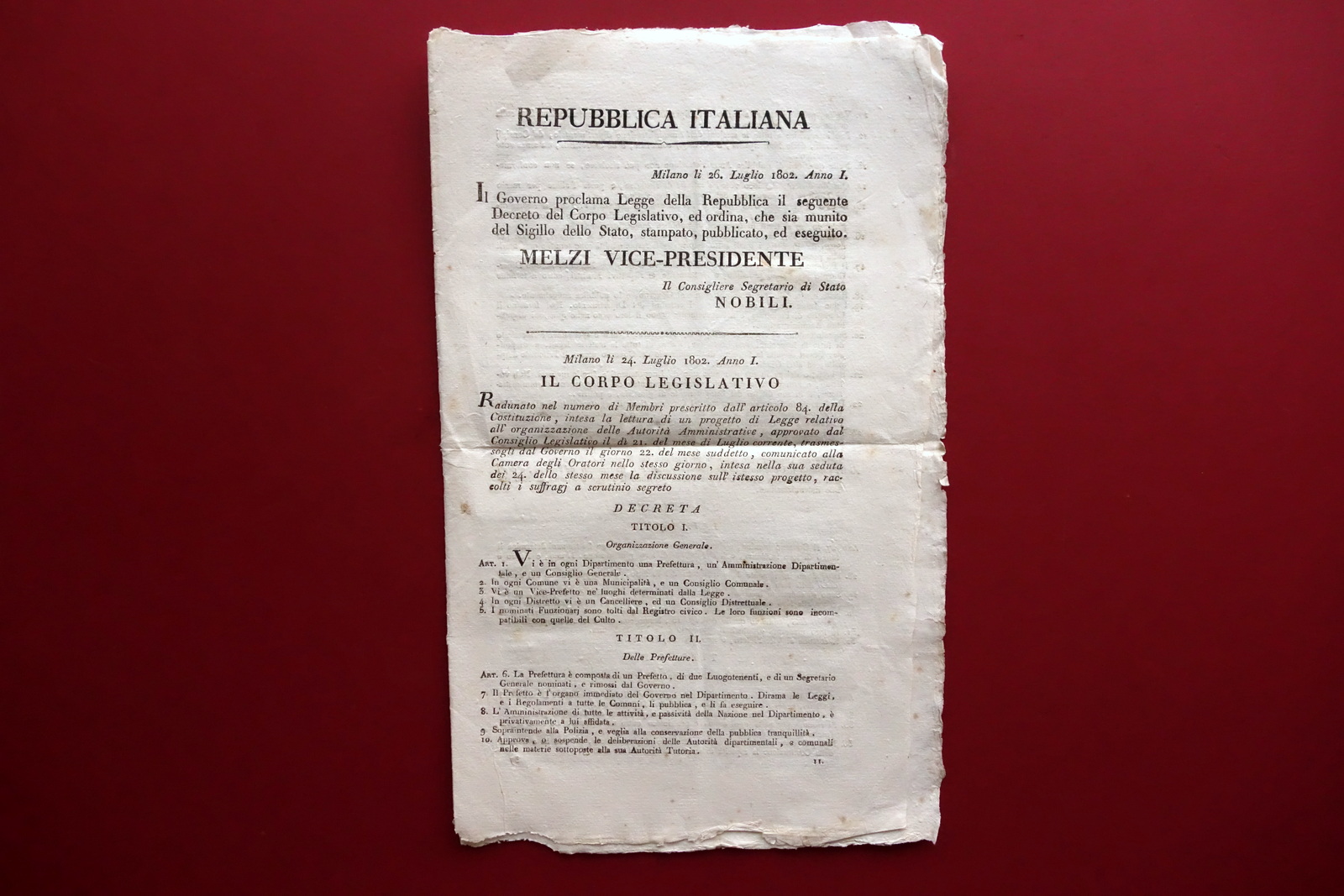 Grida Repubblica Italiana Organizzazione delle Autorit‡ Amministrative 1802