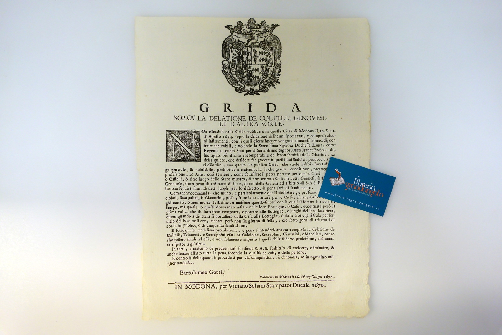 Grida Sopra la Delazione dei Coltelli Genovesi Armi Modena 1670 …