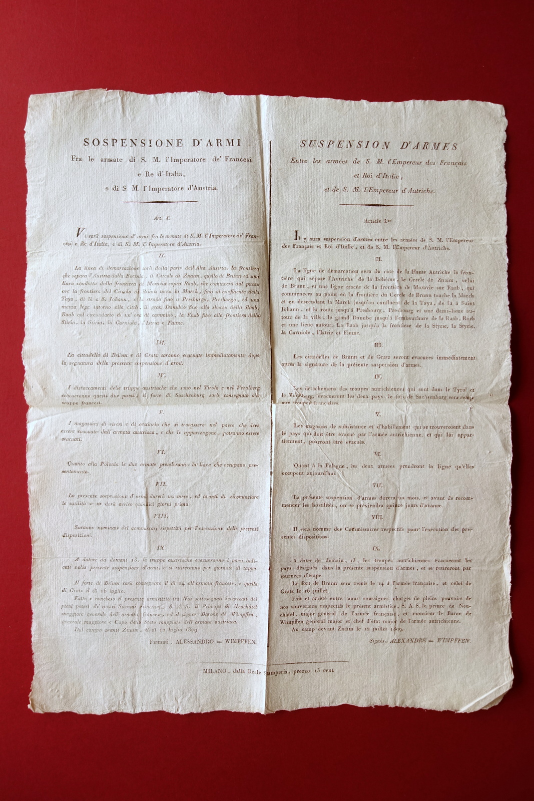 Grida Sospensione d'Armi Fra le Armate Napoleoniche e Imperatore d'Austria …