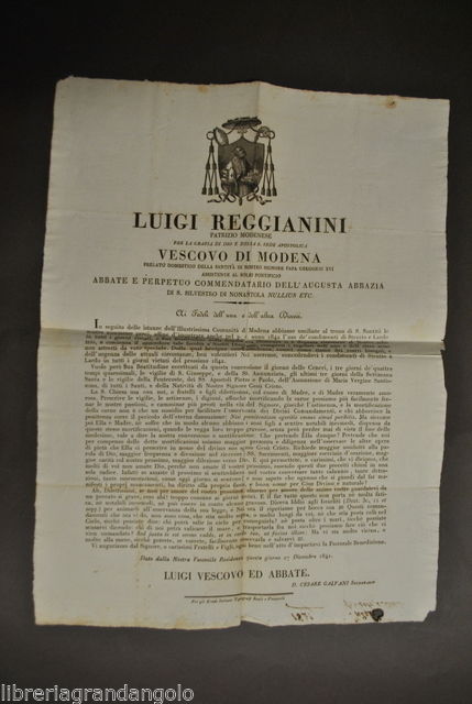 Grida Vescovo Modena Nonantola Reggianini Condimenti Strutto Astinenza 1841