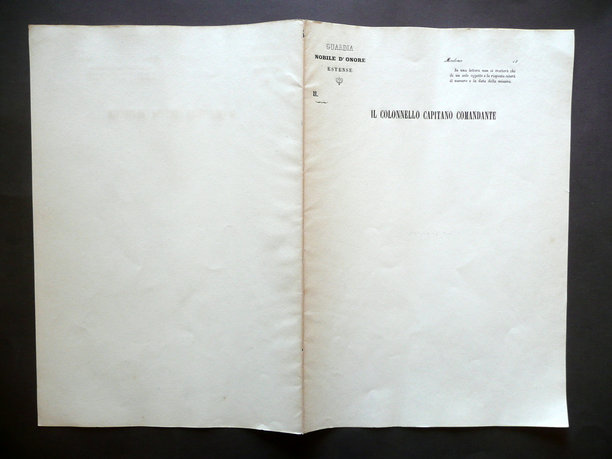 Guardia Nobile d'Onore Estense Colonnello Capitano Comandante Carta Intestata