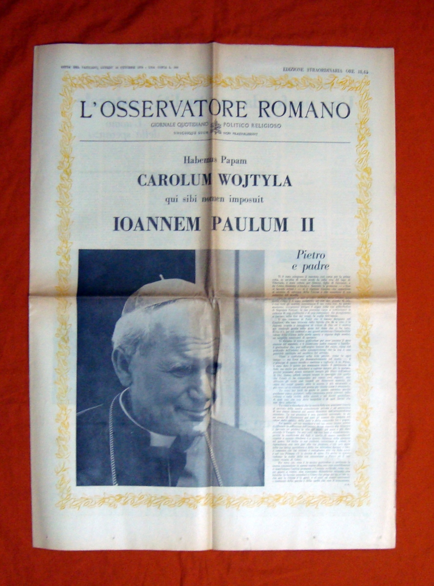 Habemus Papam Carolum Wojtyla Ioannem Paulum II Osservatore Romano 16/10/1978