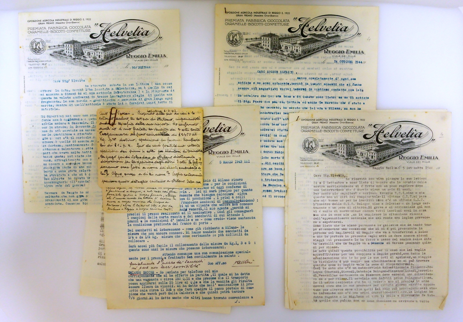 Helvetia Reggio Emilia Fabbrica di Cioccolata Caramelle 4 Lettere 1943-44