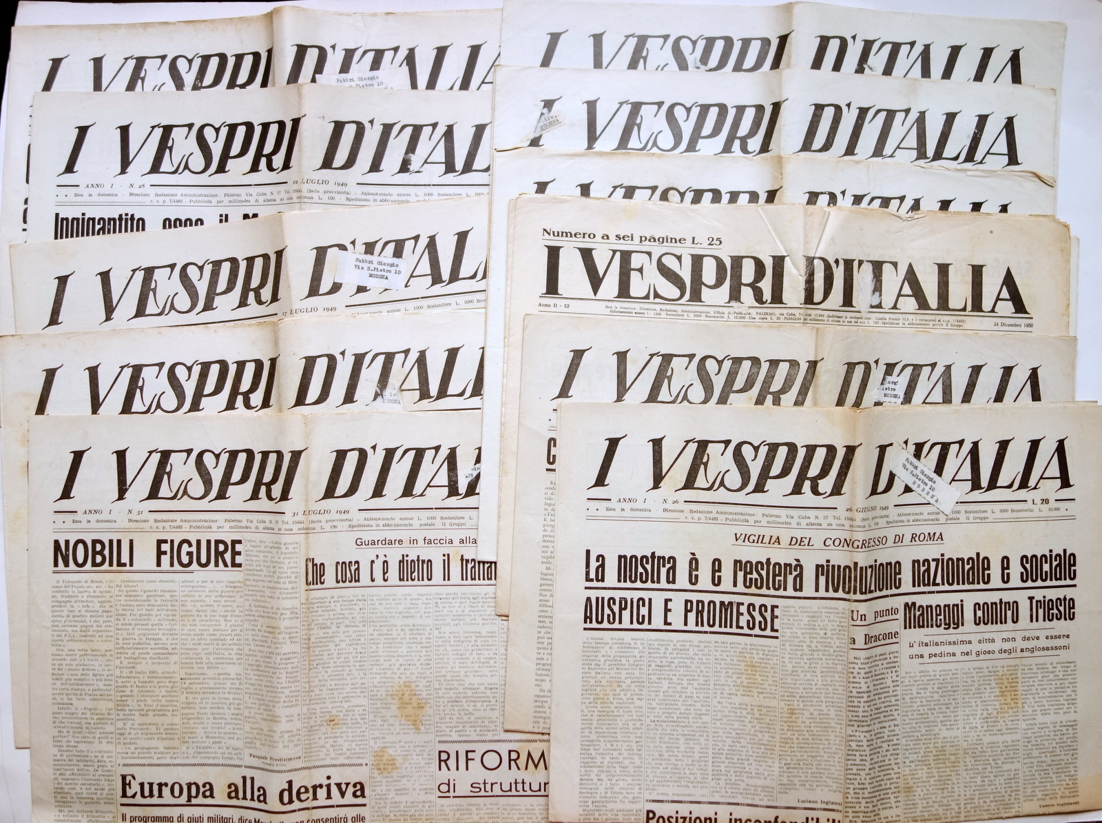 I Vespri d'Italia Settimanale MSI Palermo 1949-1950 12 Numeri Completi …