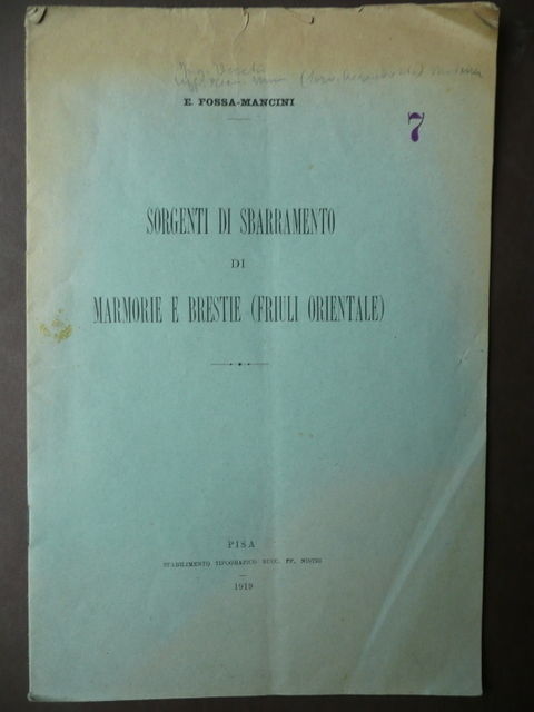 Idraulica Sorgenti Sbarramento Friuli Orientale Brestie Marmorie 1919 Mancini