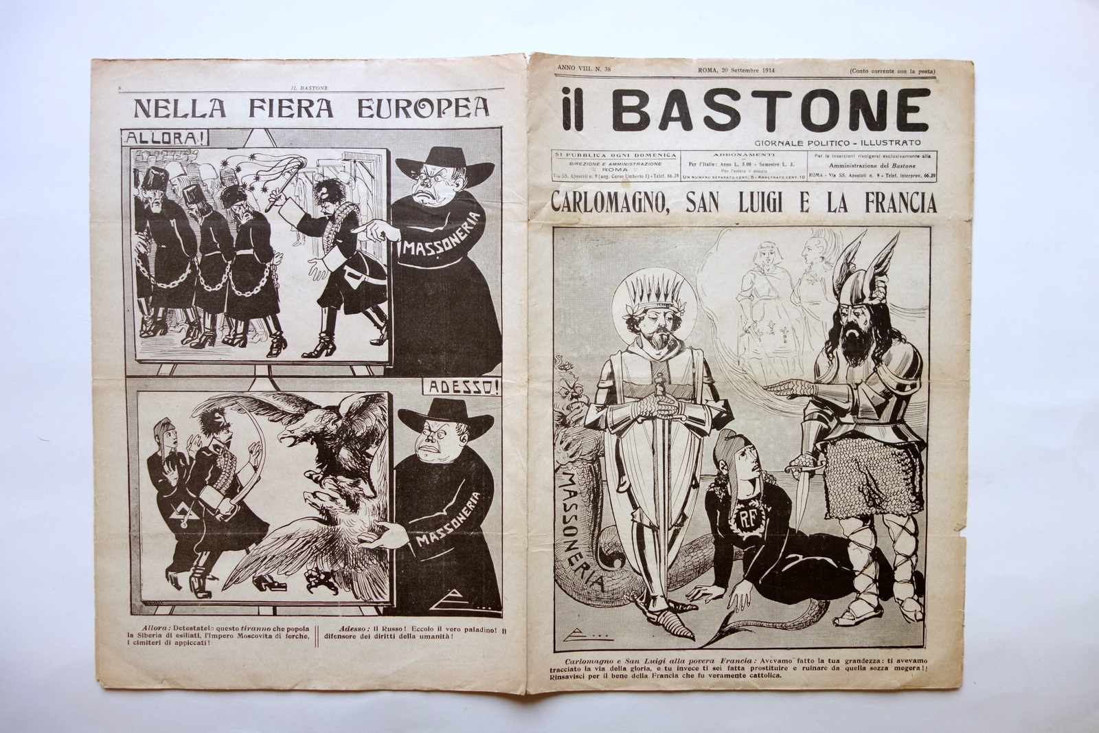 Il Bastone Giornale Politico Anno VIII N. 38 Roma 20/9/1914 …