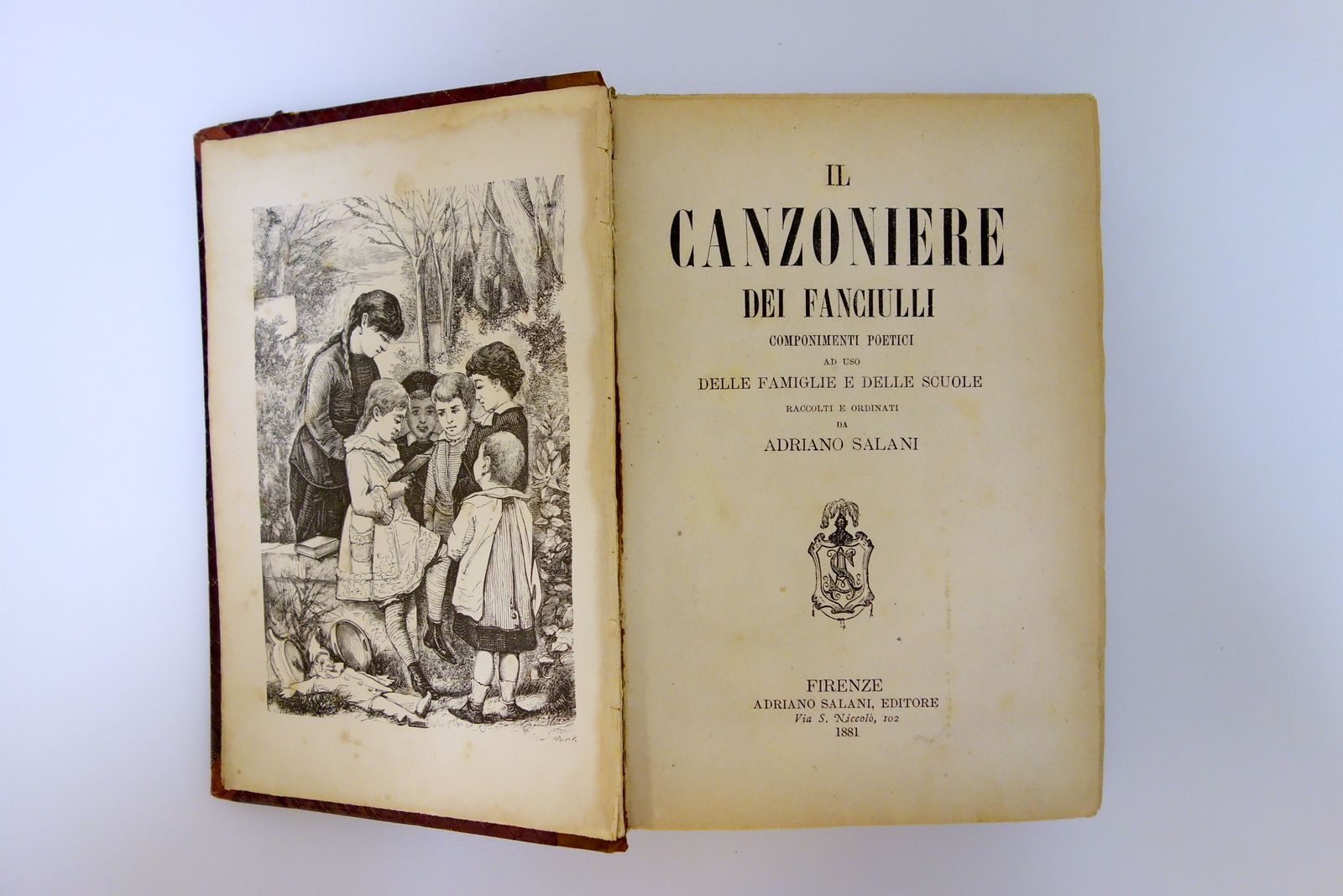 Il Canzoniere dei Fanciulli Adriano Salani Firenze 1881 Legatura