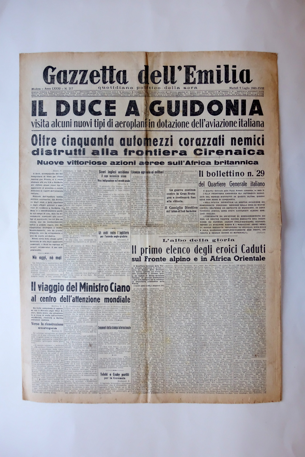 Il Duce a Guidonia visita Aeroplani Aviazione Gazzetta dell'Emilia 9/7/1940 …