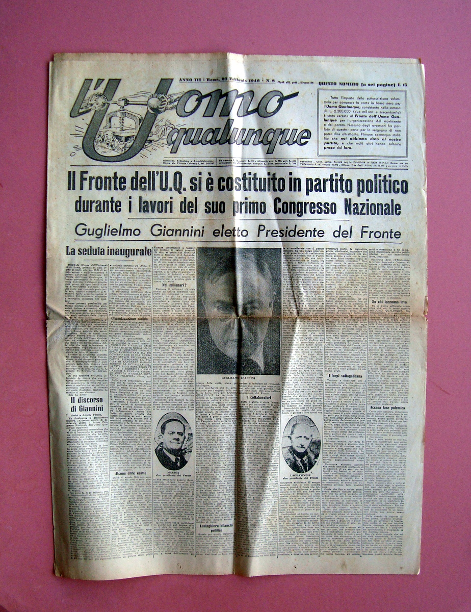 Il Fronte U.Q. costituito partito politico L'Uomo qualunque n 8 …
