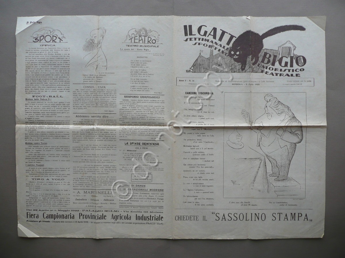 Il Gatto Bigio Giornale Umorismo Anno II N.14 Modena 1922 …