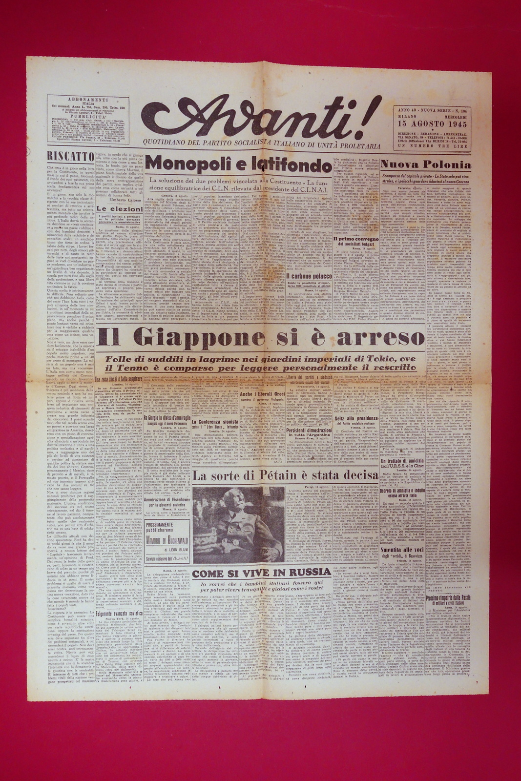 Il Giappone si è Arreso Avanti! Anno 49 N.104 Milano …