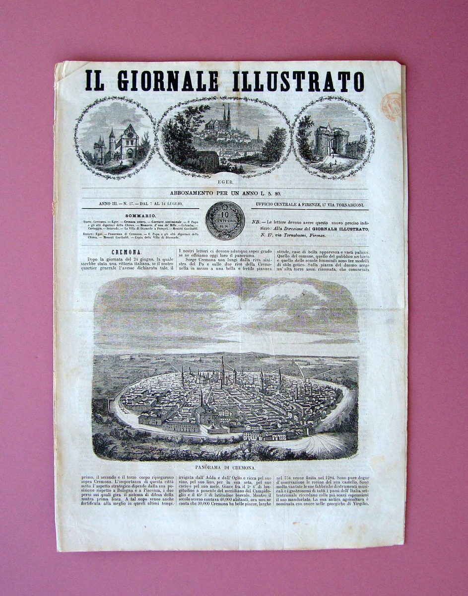 Il Giornale Illustrato Anno III N.27 1866 panorama di Cremona …