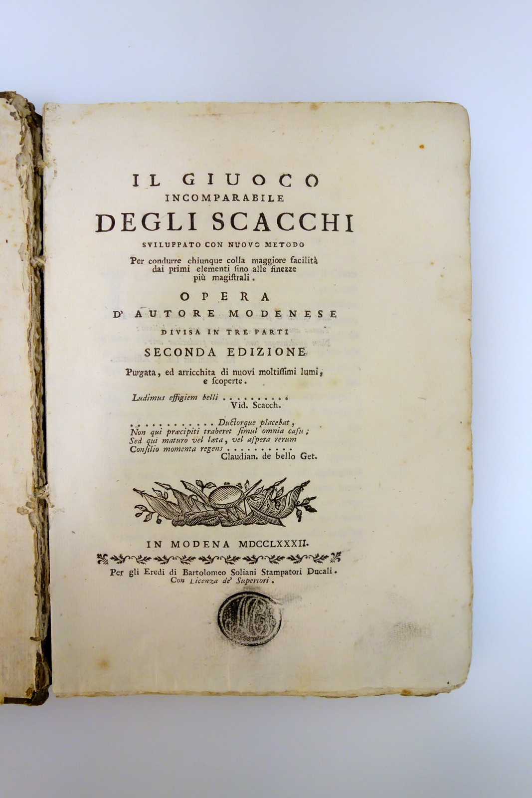 Il Giuoco Incomparabile degli Scacchi Ponziani 2° Edizione Soliani Modena …