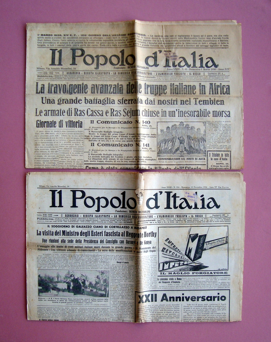 Il popolo d'Italia 2 Numeri 1936 Adua Sironi XXII Anniversario …