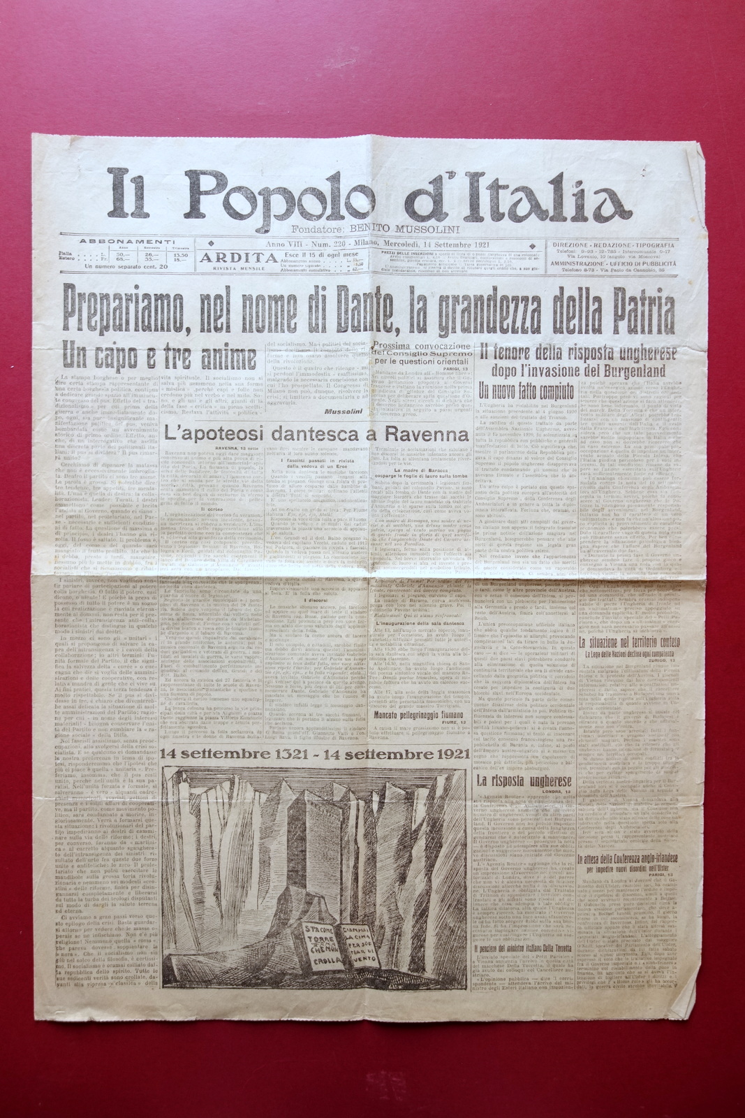 Il Popolo d'Italia Anno VIII N. 220 14/9/1921 Nel Nome …