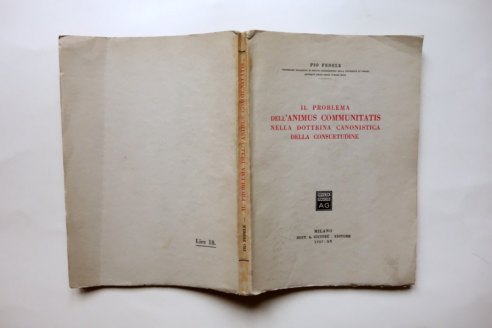 Il Problema dell'Animus Communitatis nella Dottrina Pio Fedele GiuffrË 1937