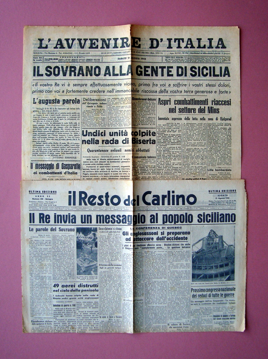 Il Re alla gente di Sicilia 2 testate 21/8/1943 Avvenire …