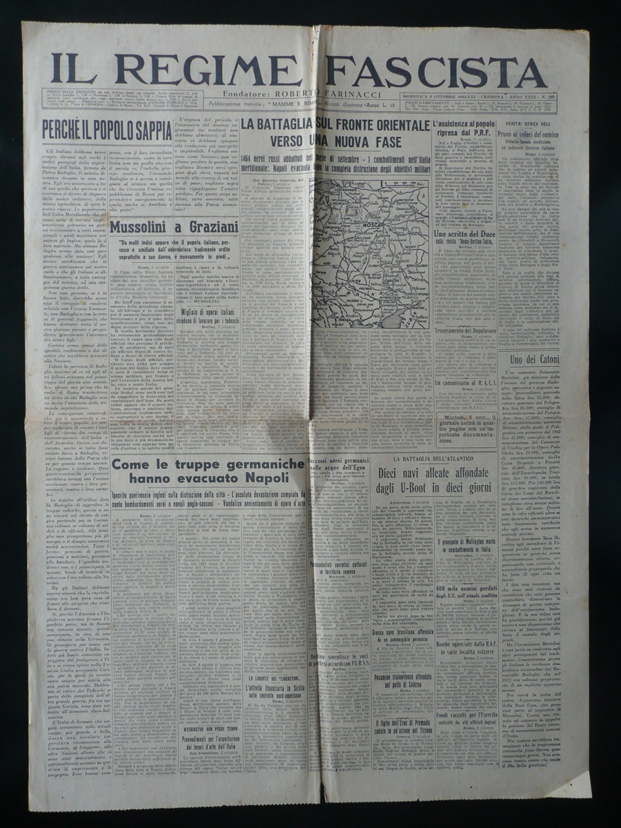 Il Regime Fascista Anno XXIX N.183 3/10/1943 Farinacci RSI Fronte …