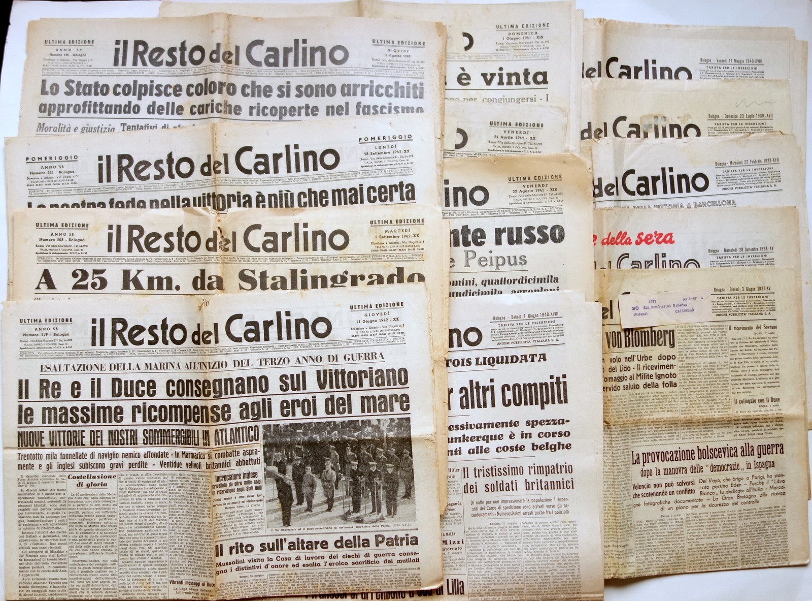 Il Resto del Carlino 13 Numeri Bologna Anni 1937-1943 Ventennio …