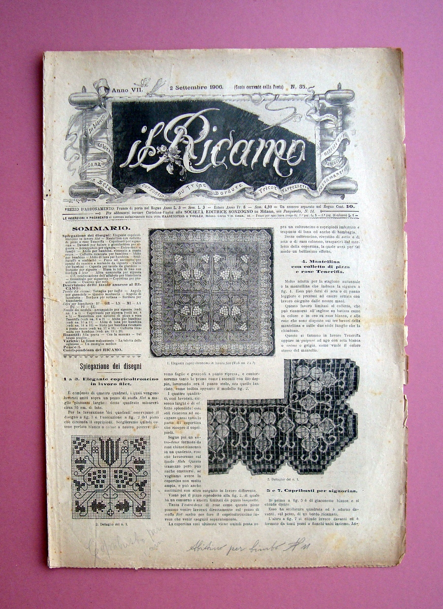 Il Ricamo n. 35 2 Settembre 1906 Sonzogno Milano con …