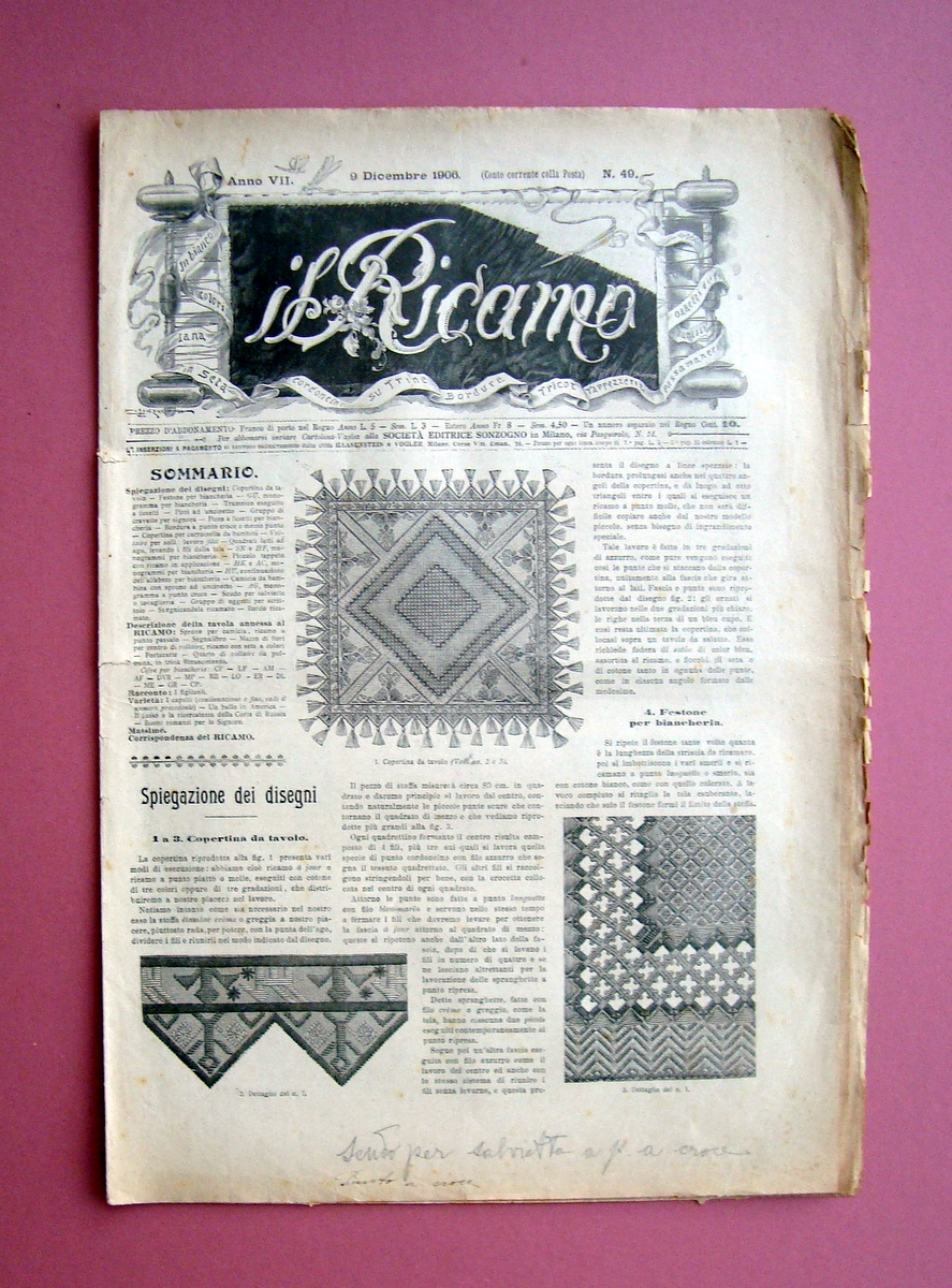 Il Ricamo n. 49 9 Dicembre 1906 Sonzogno Milano trine …