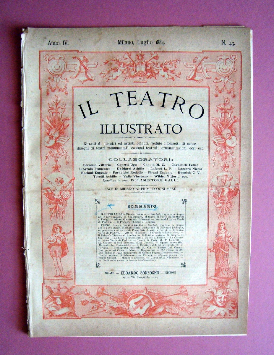 Il Teatro Illustrato Anno IV Luglio 1884 n 43 Donadio …