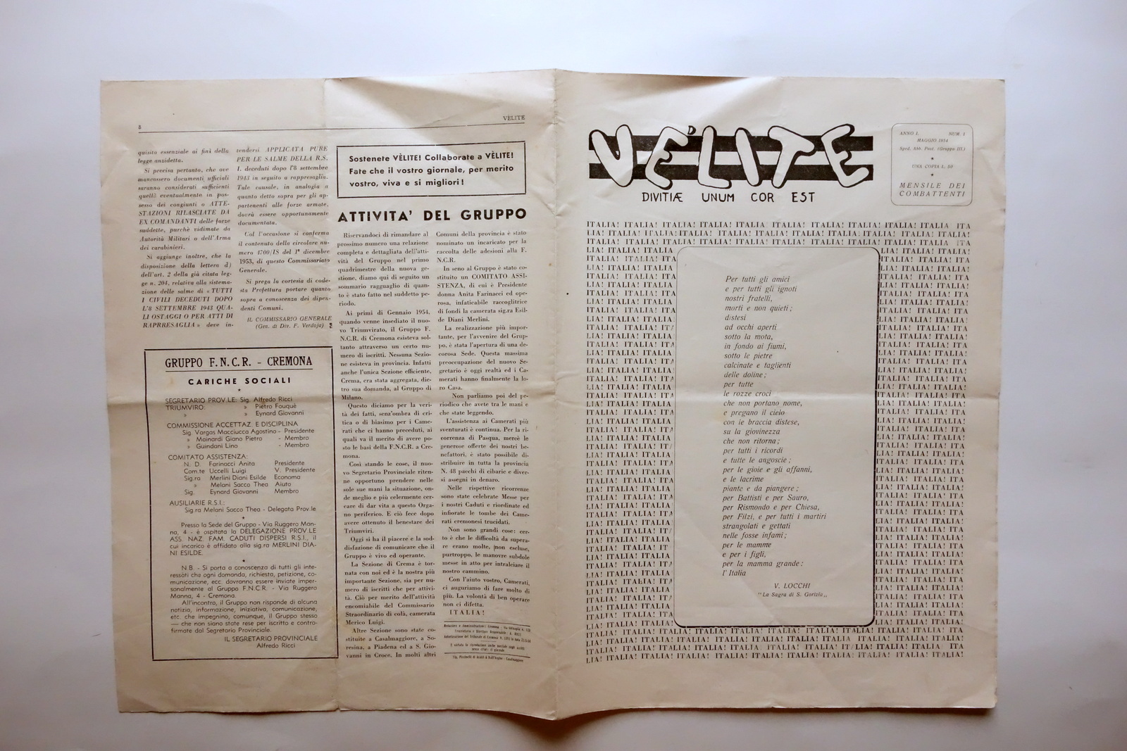 Il Velite Mensile dei Combattenti RSI Anno I Numero 1 …