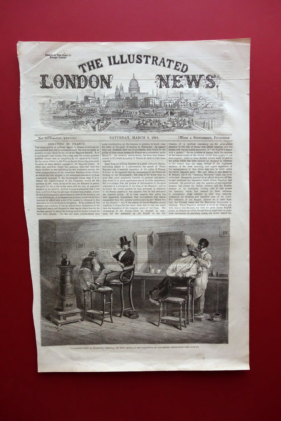 Incisione Bottega di Barbiere Richmond Virginia Illustrated London News 1861