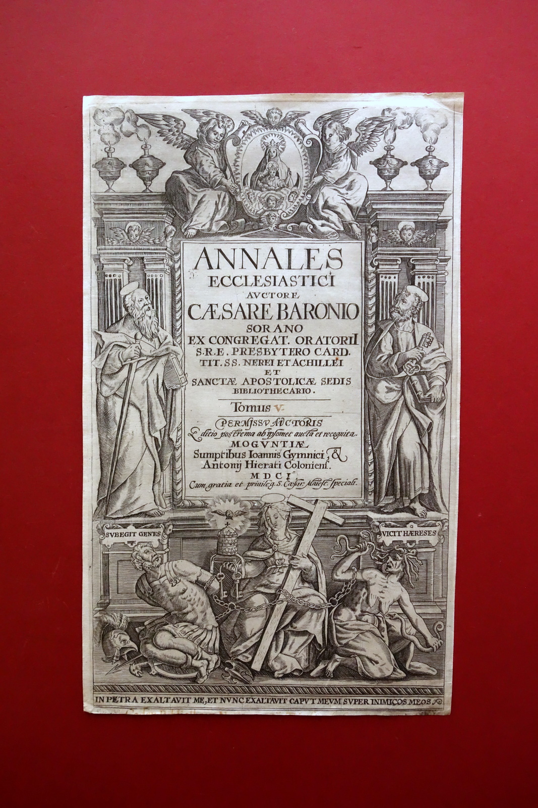 Incisione Frontespizio Annales Ecclesiastici C. Baronio Gumnici Moguntiae 1601