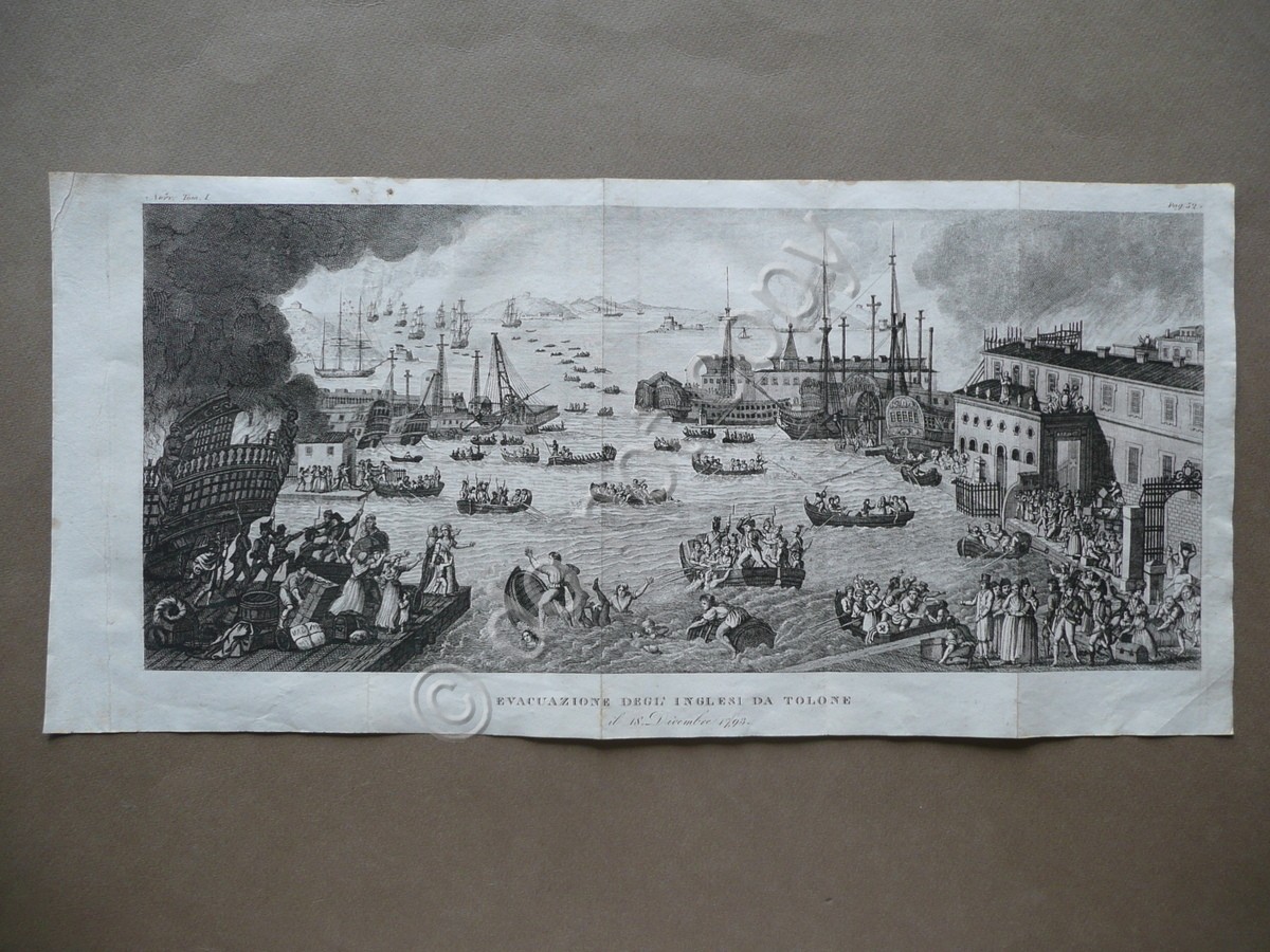 Incisione in Rame Evacuazione Inglesi da Tolone Storia di Napoleone …