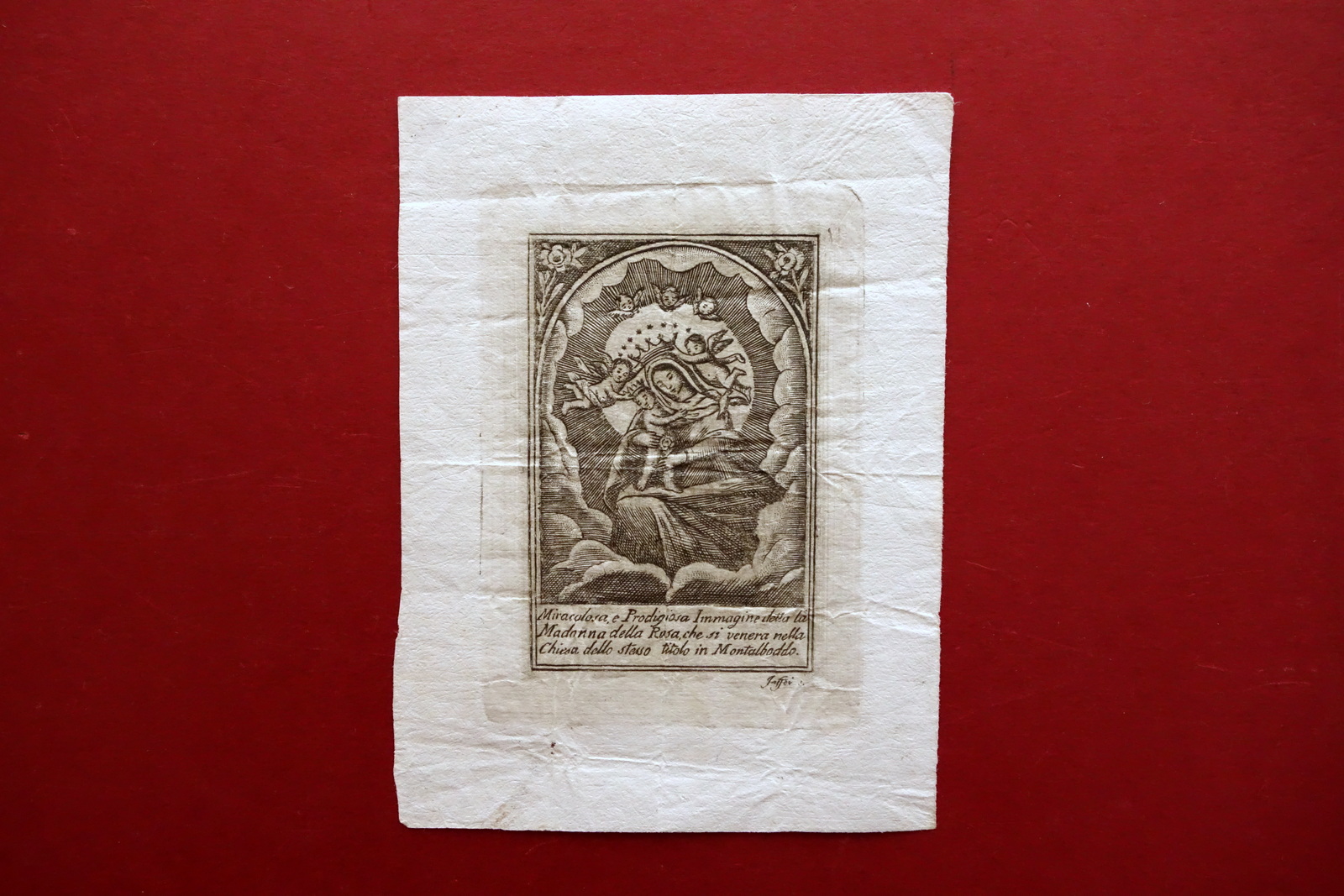 Incisione Miracolosa Immagine Madonna della Rosa Montalboddo Ostra Met‡ '800