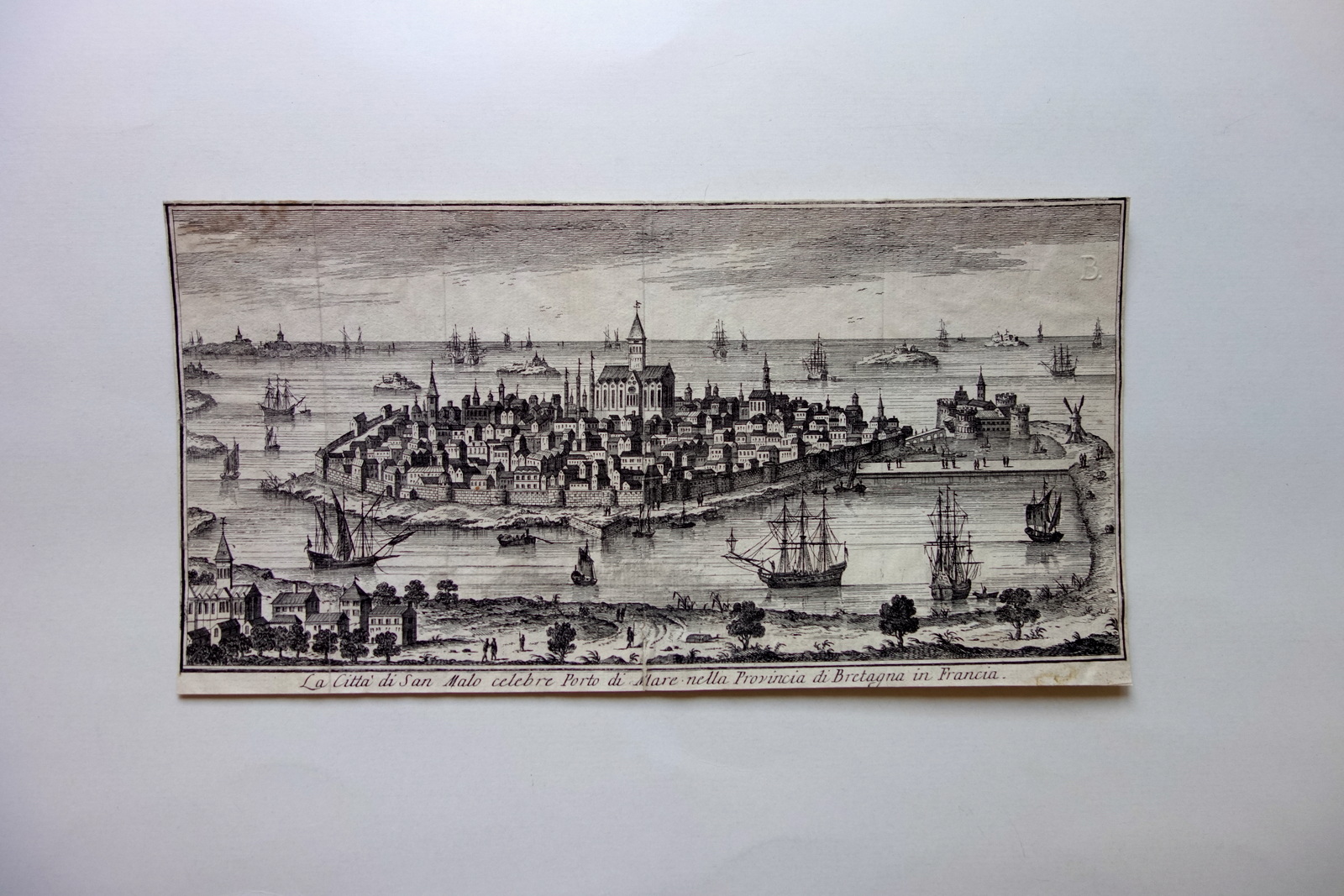 Incisione Originale Citt‡ di San Malo Porto Bretagna Veduta Panorama …