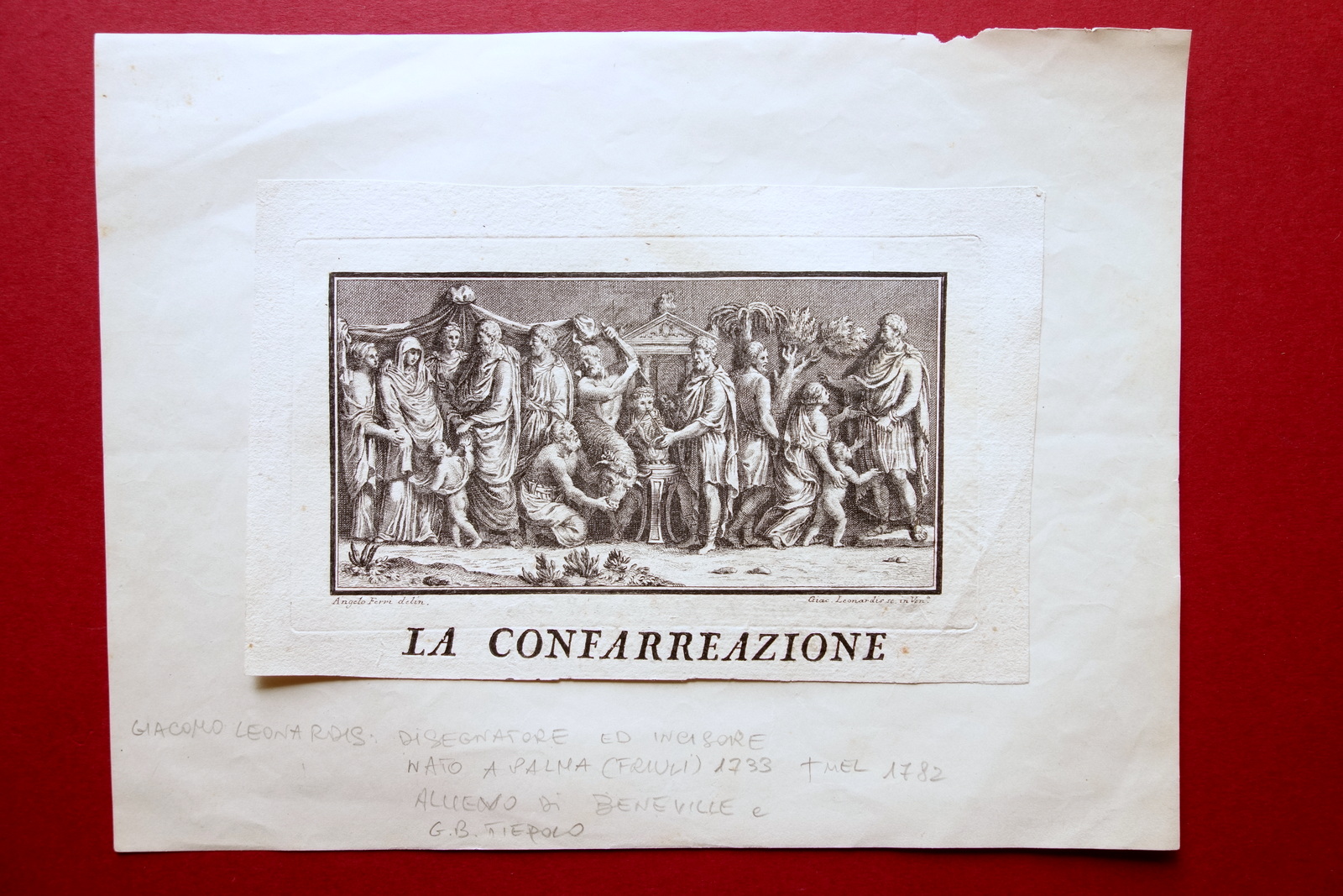 Incisione Originale Confarreazione Matrimonio Roma Arcaica Ferri Leonardis '700