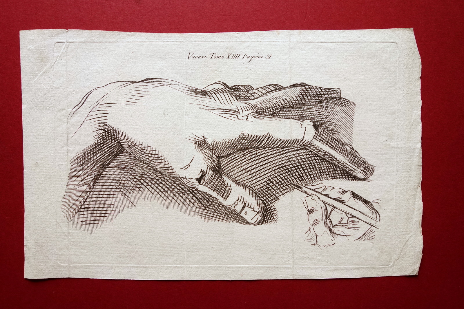 Incisione Originale in Rame Vasari Disegno Mano Arte Fine '700