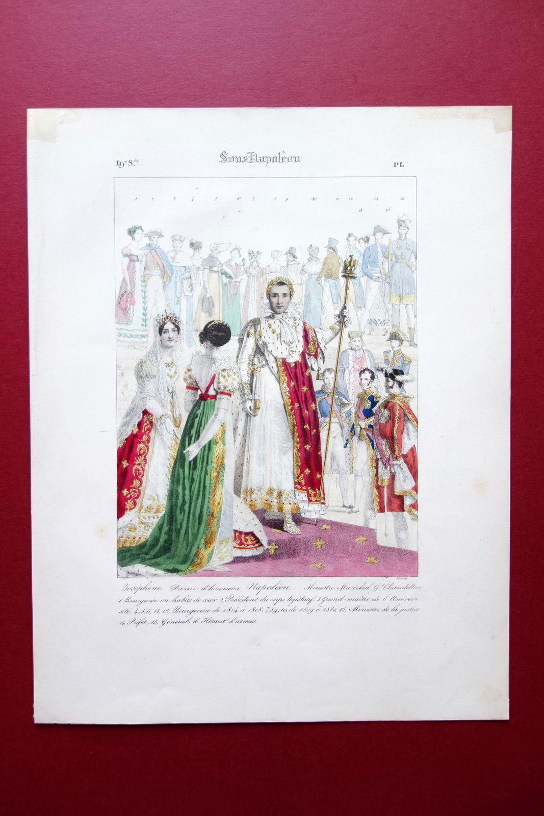 incisione Originale Napoleone Giuseppina Costumi Acquerellata d'Epoca '800