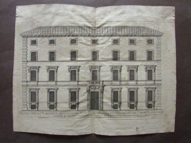 Incisione Palazzo Marchese Crescentii Rione Colonna Sebregundio NicolÚ Pittore