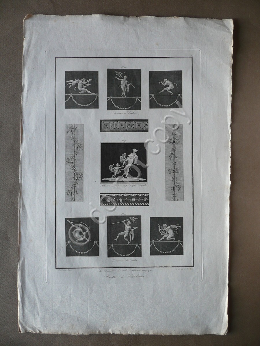 Incisione Pitture Ercolano Danzatori Eneide Cheffard Paris Storia Mitologia