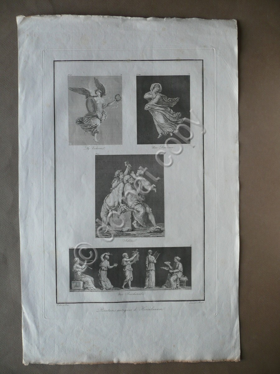 Incisione Pitture Ercolano Vittoria Danzatrice Baccanale Silene Primo Ottocento
