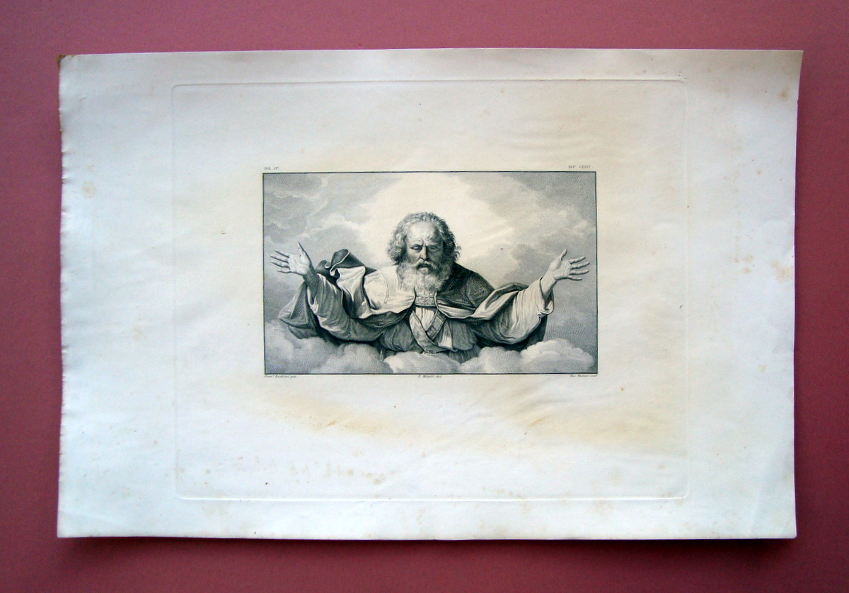 Incisione rame 1830 Il Padre Eterno F. Barbieri (Guercino)