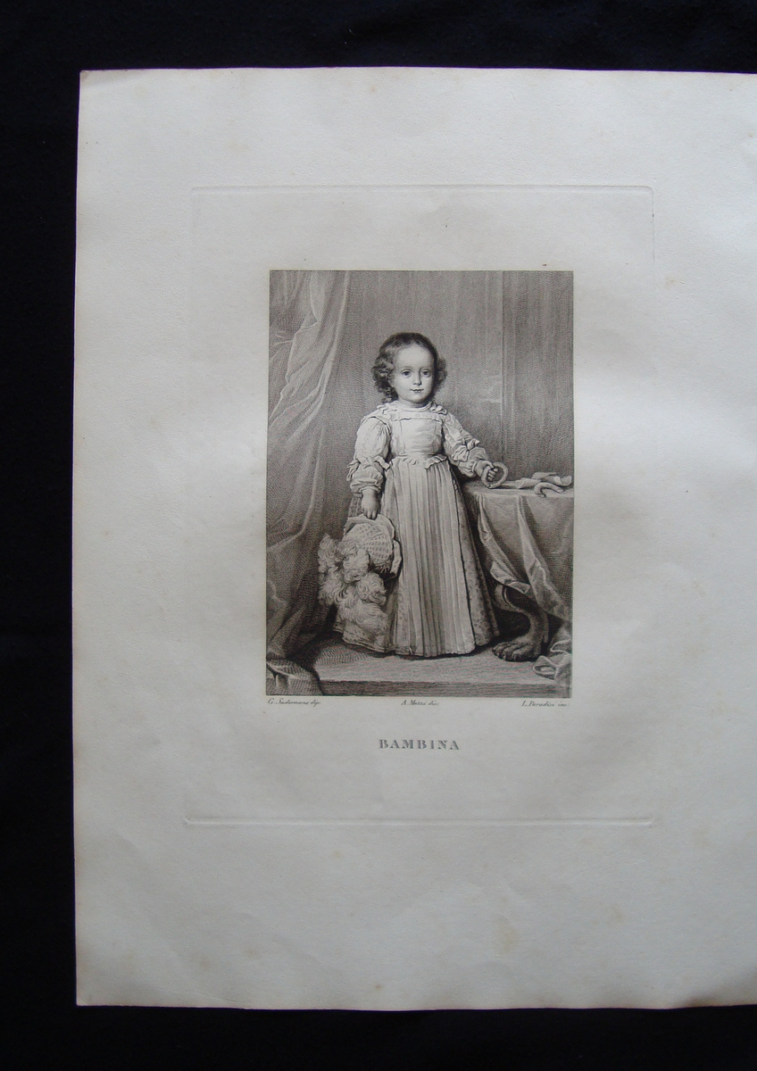Incisione rame Bambina Sustermans Paradisi Galleria Pitti Firenze 1842