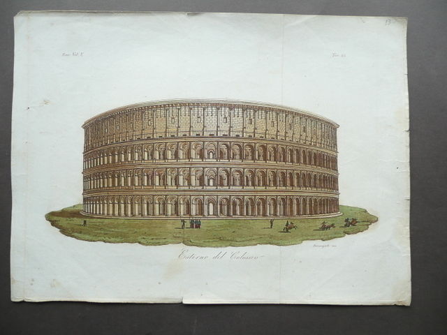 Incisione Rame Esterno Colosseo Coloritura Mano Buonajuti Met‡ 1800