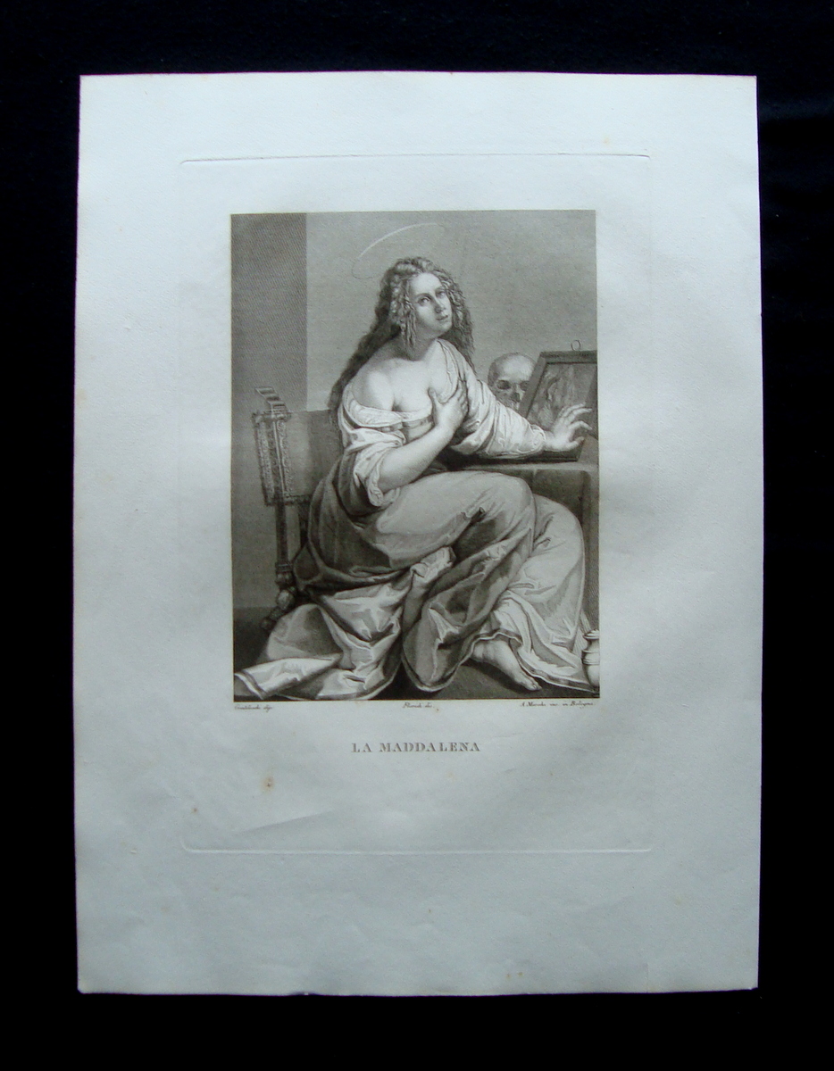 Incisione rame La Maddalena Galleria Pitti Firenze 1842 Gentileschi