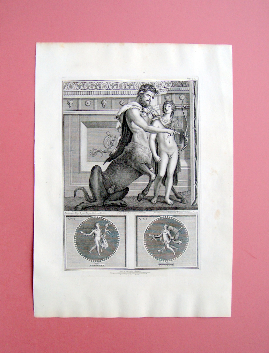 Incisione rame Napoli 1757 Tav VIII Il Giovane Achille apprende …