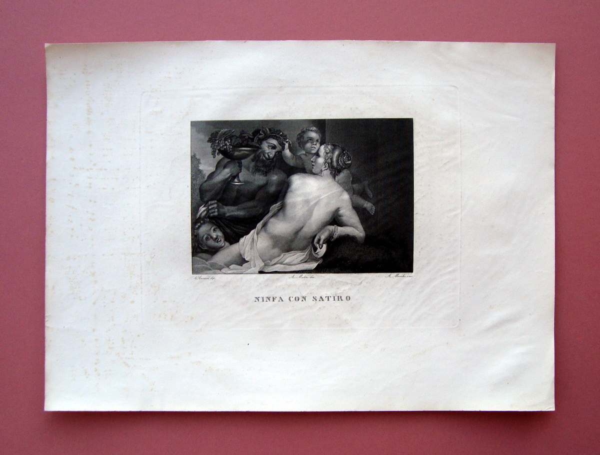 Incisione rame Ninfa con Satiro Galleria Pitti Firenze 1842 Caracci …