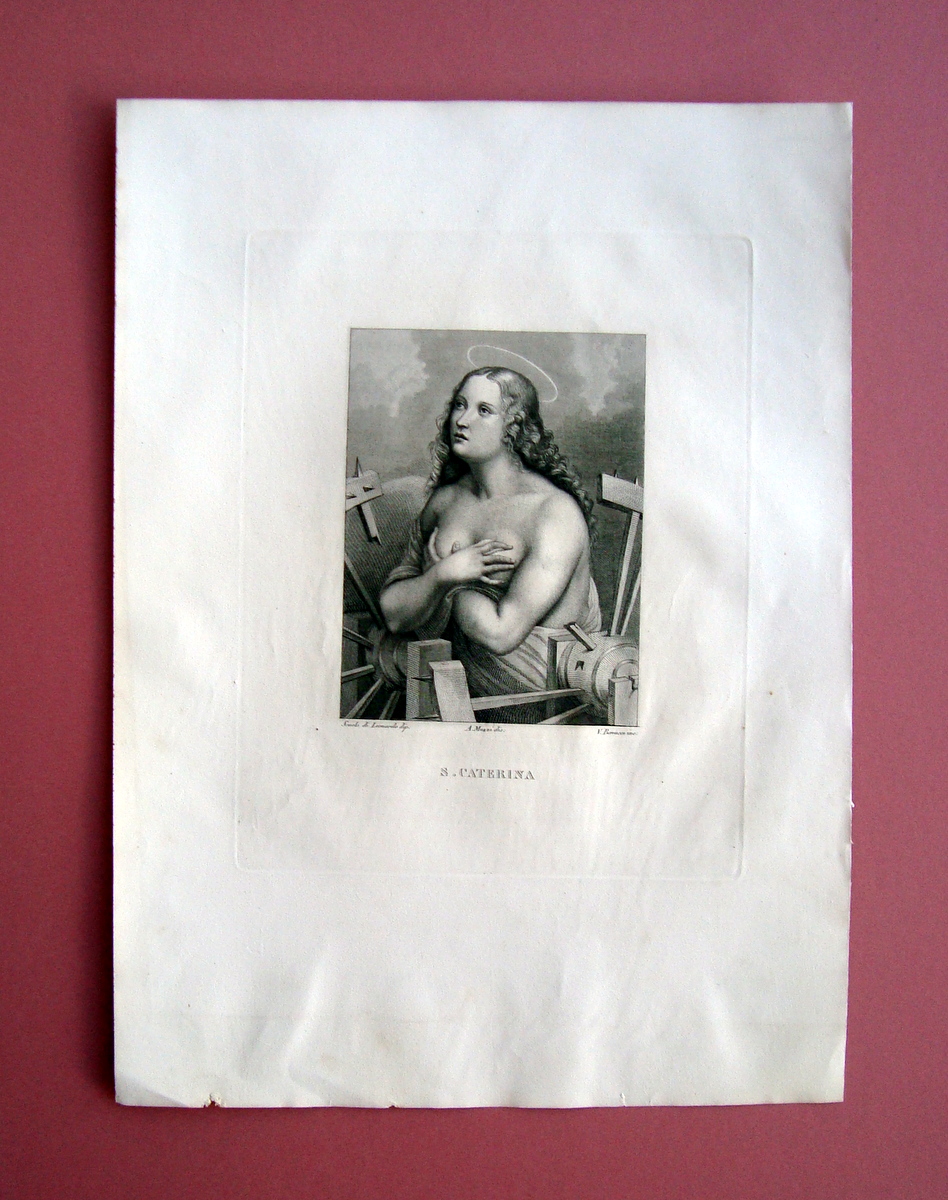 Incisione rame S.Caterina Scuola Leonardo Galleria Pitti Firenze 1842