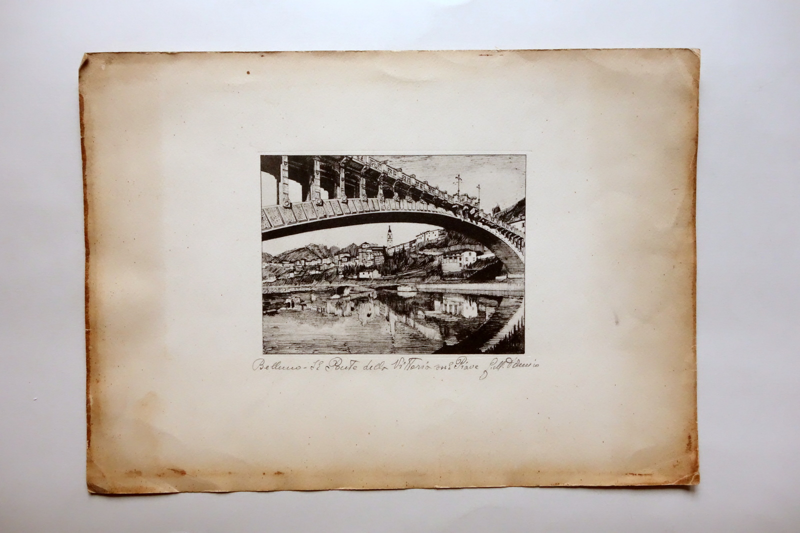 Incisione su Cartoncino Belluno Ponte della Vittoria sul Piave G. …